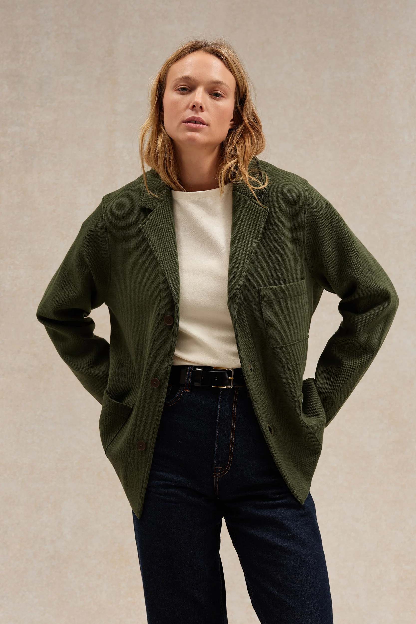 Blazer Milano olive en laine mérinos pour femme