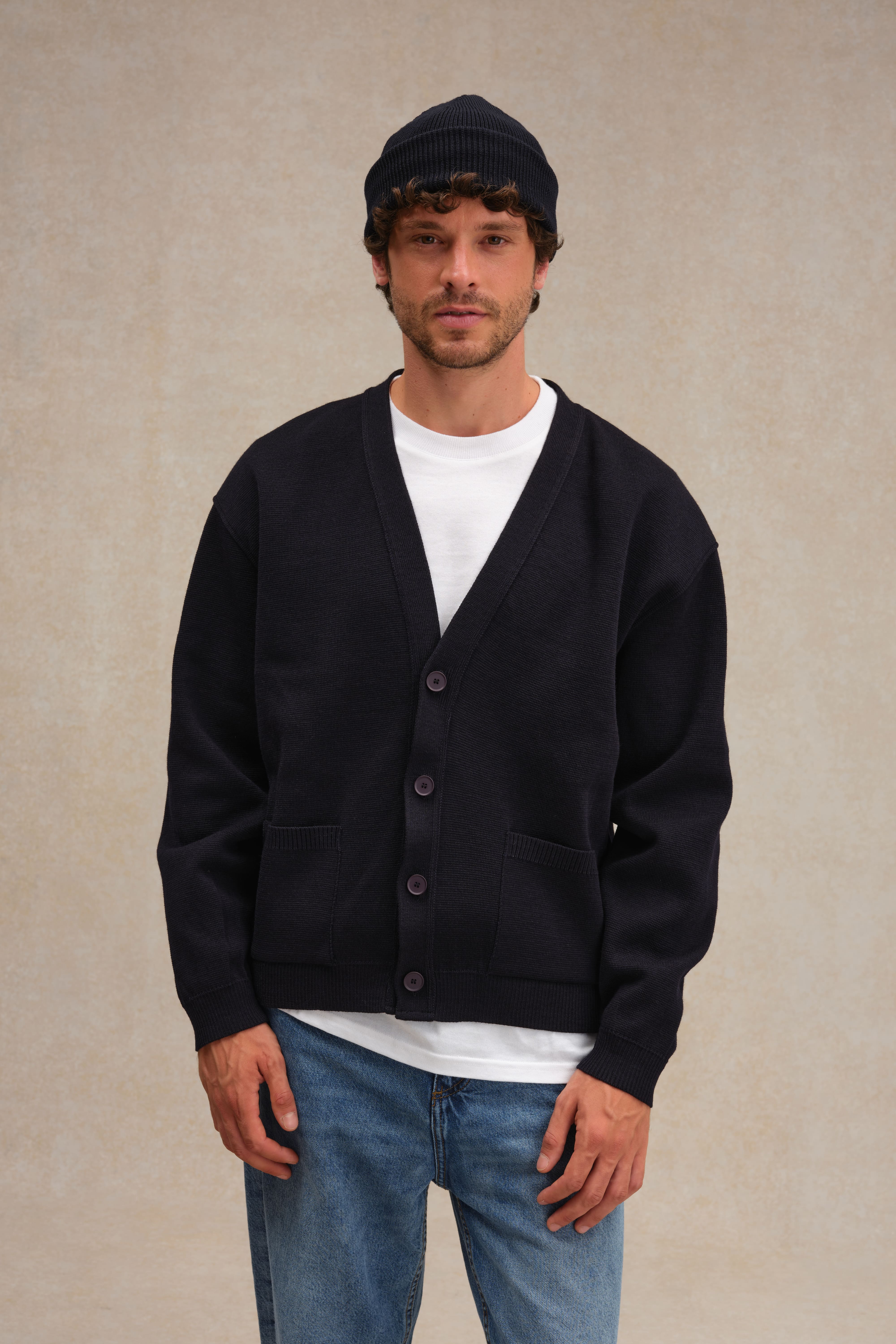 Cardigan bleu marine en maille Milano pour homme