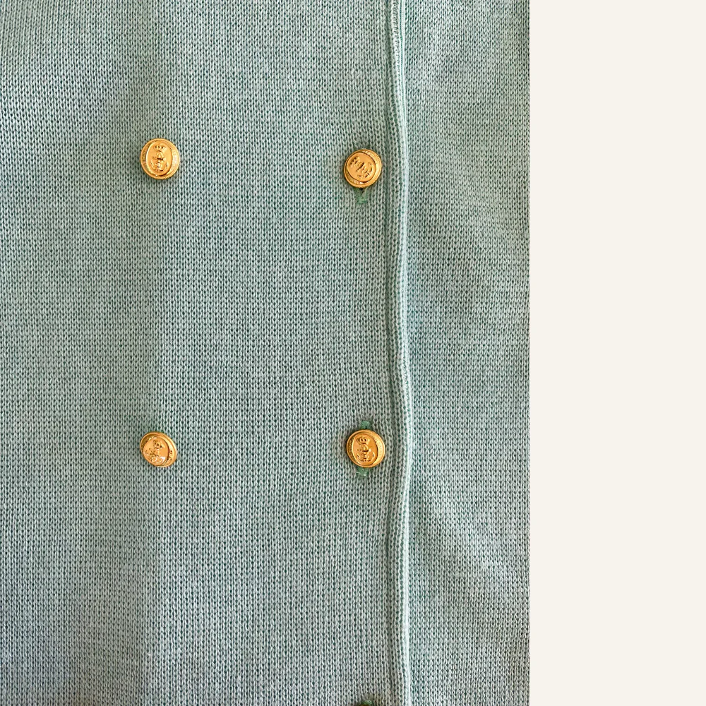 Cardigan vert pastel à boutons dorés en laine vierge pour femme - Seconde main - Image 5