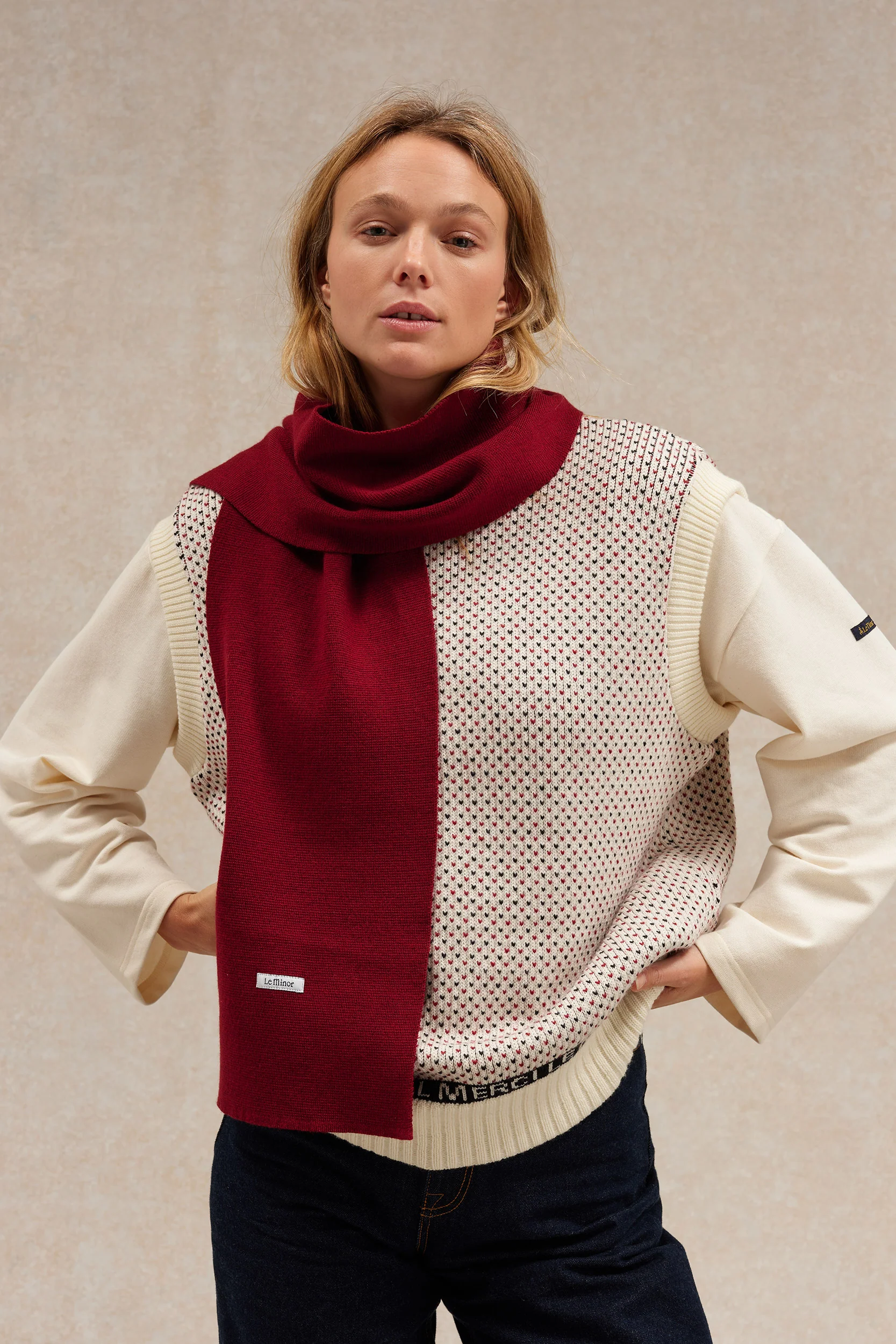Écharpe fine mixte bordeaux en maille Milano