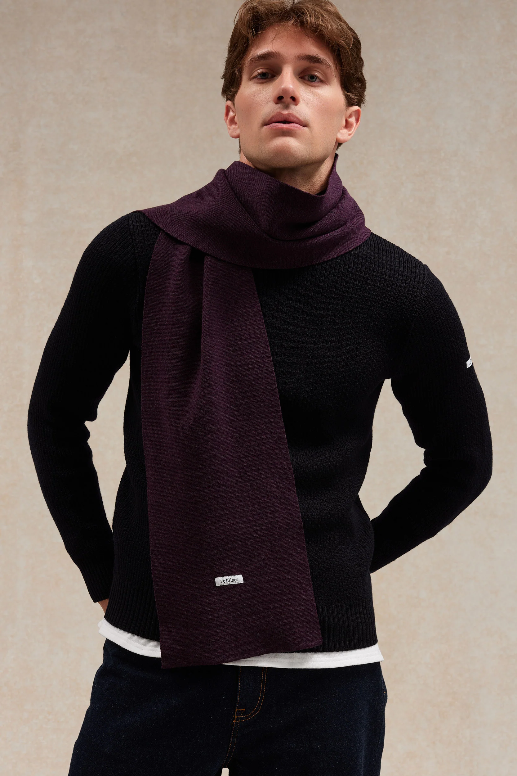 Écharpe fine mixte prune en maille Milano - Image 3