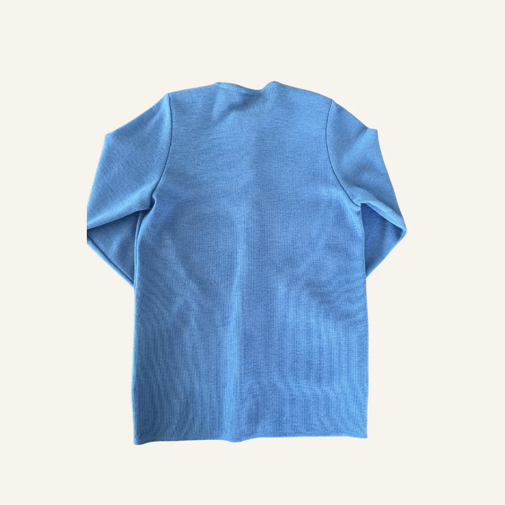 Cardigan bleu à boutons dorés en laine vierge pour femme - Seconde main - Image 3