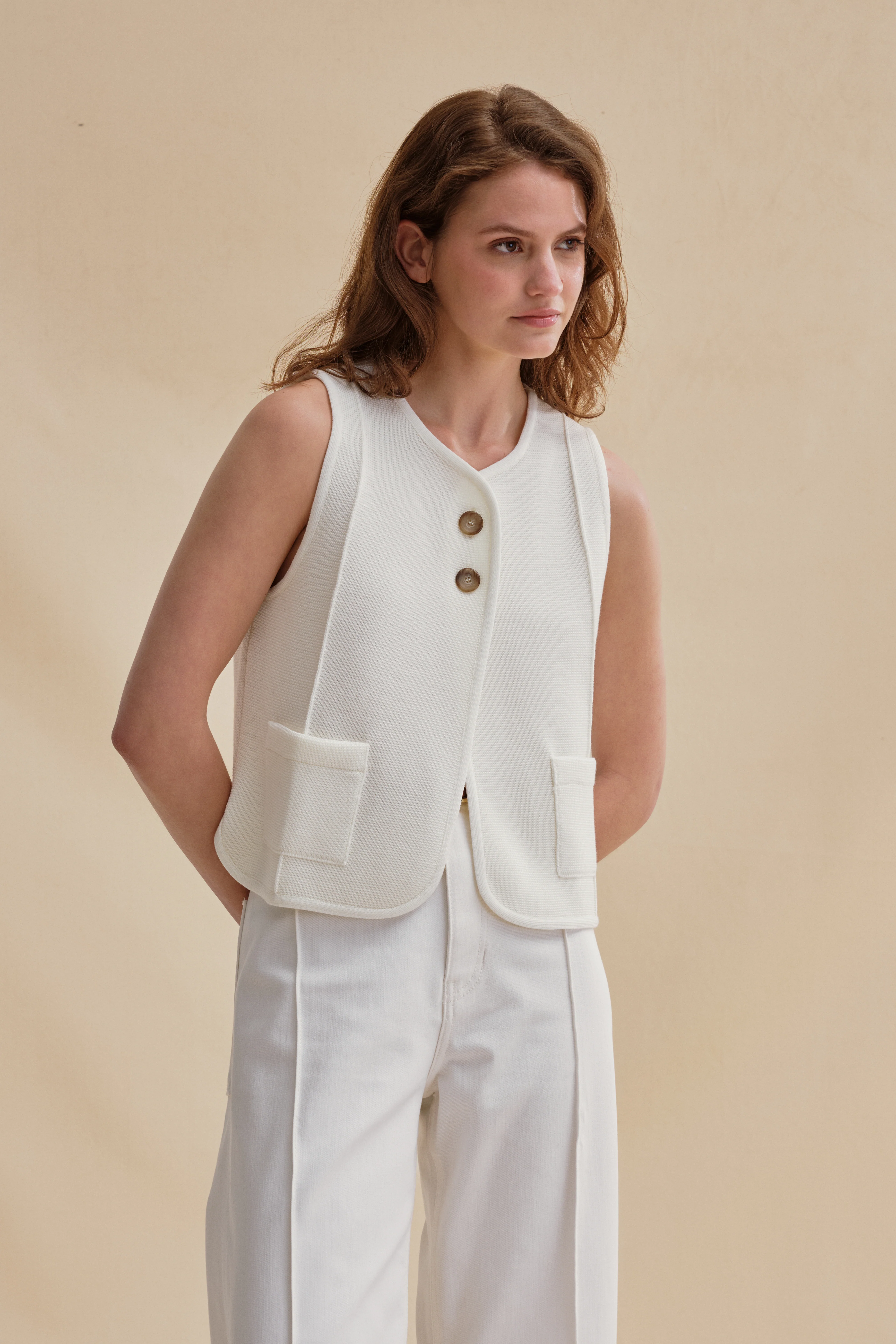Gilet sans manches blanc maille milano pour femme