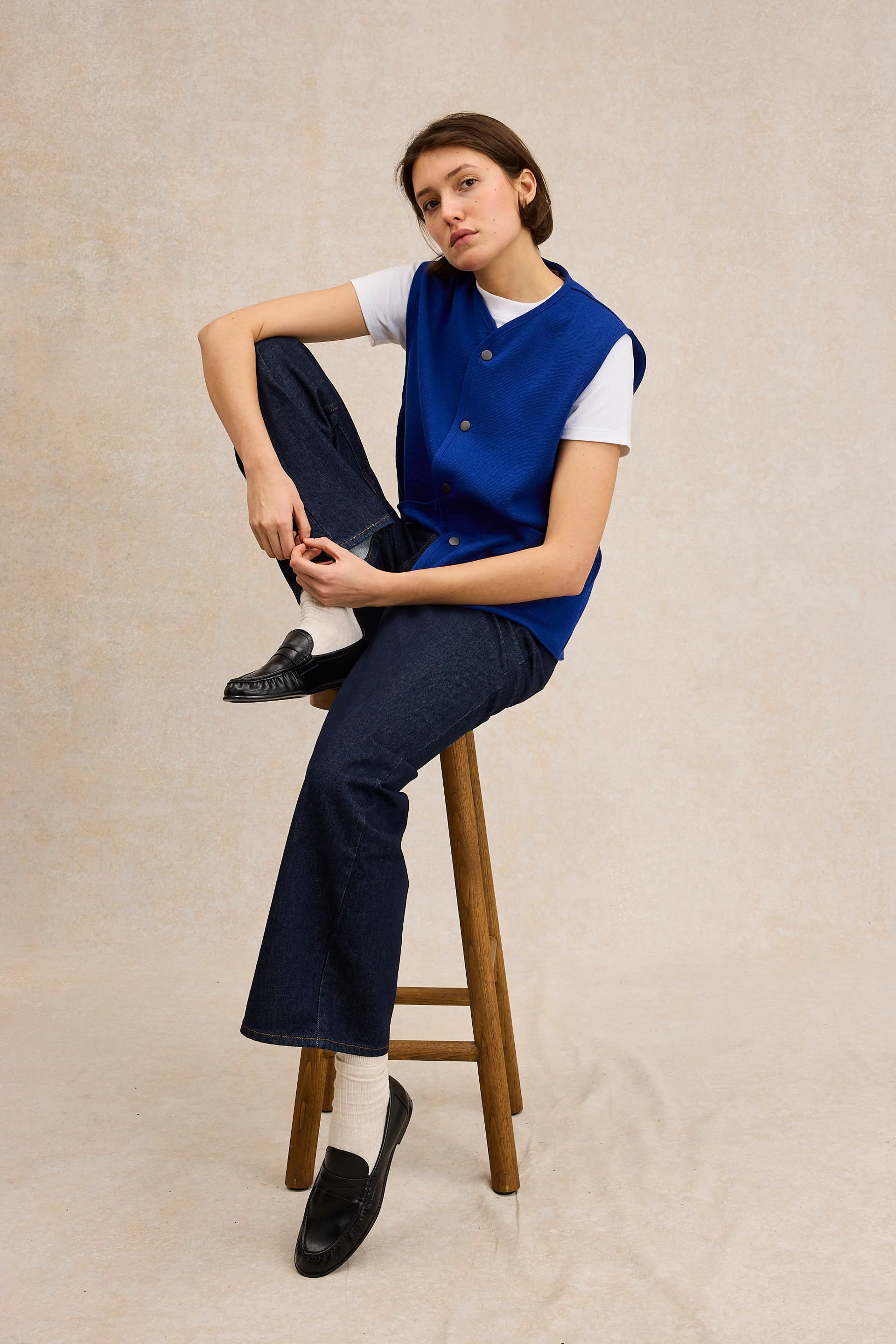 Gilet sans manches à pression bleu roi pour femme - Image 4