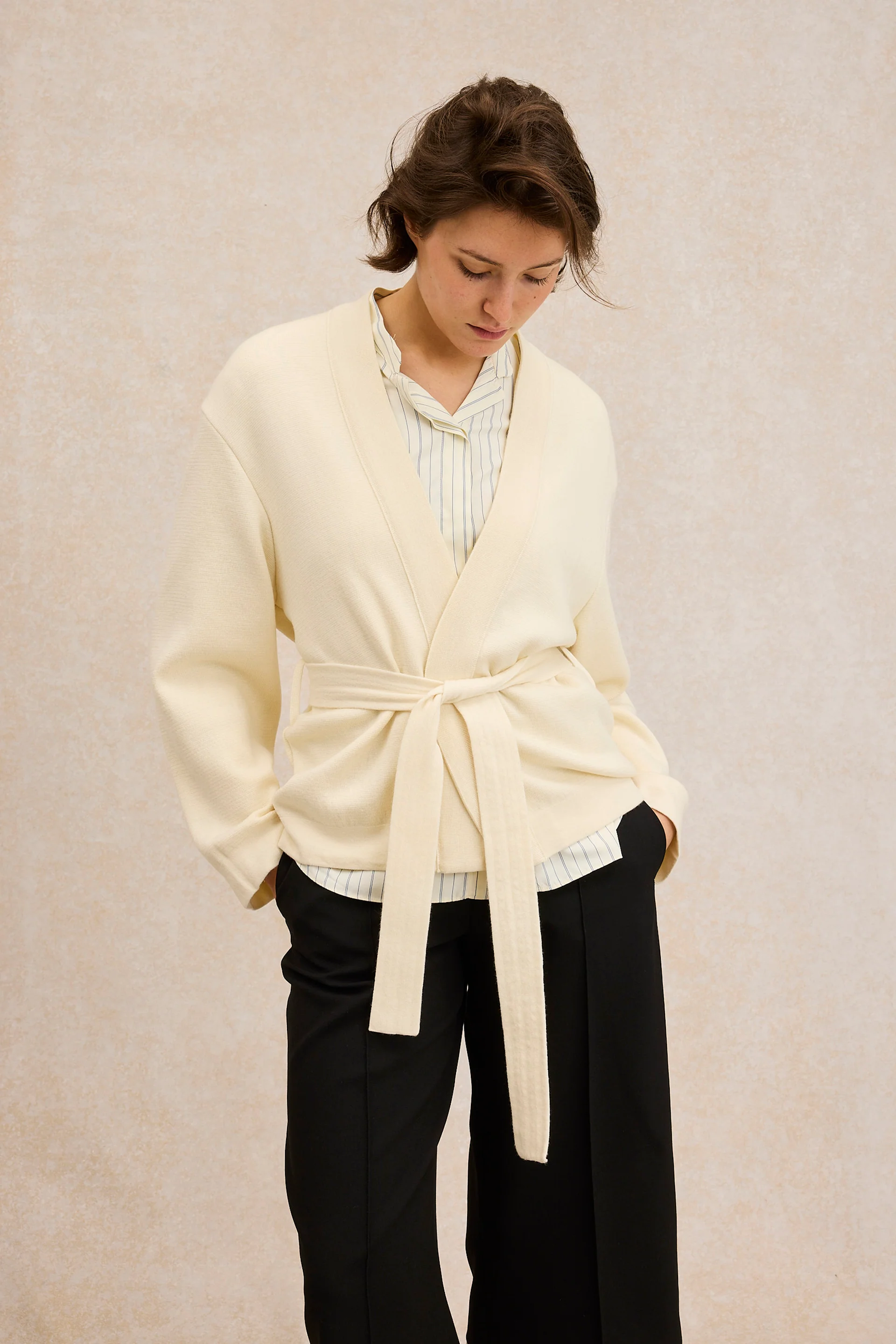 Kimono écru en maille Milano pour femme
