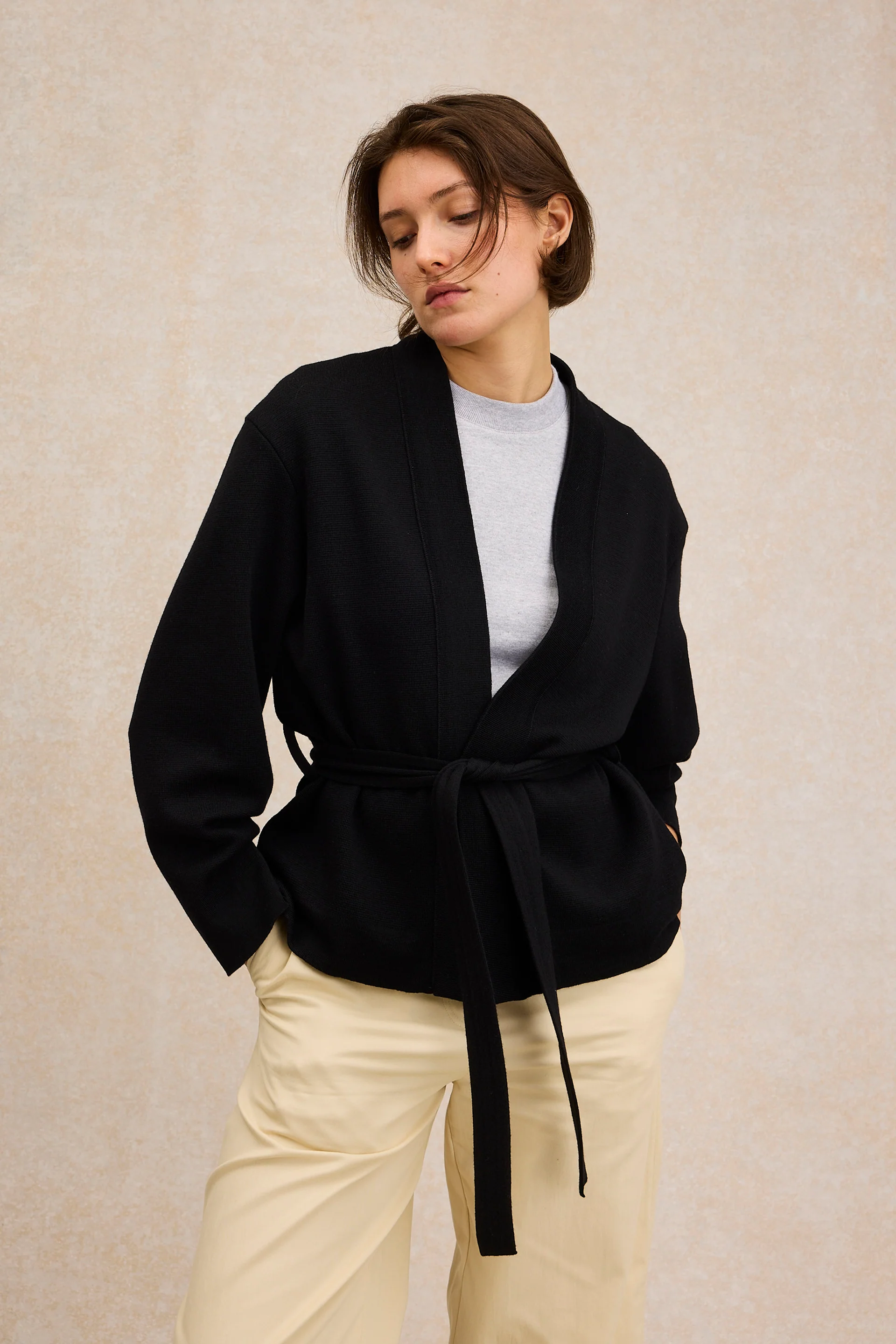 Kimono noir en maille Milano pour femme