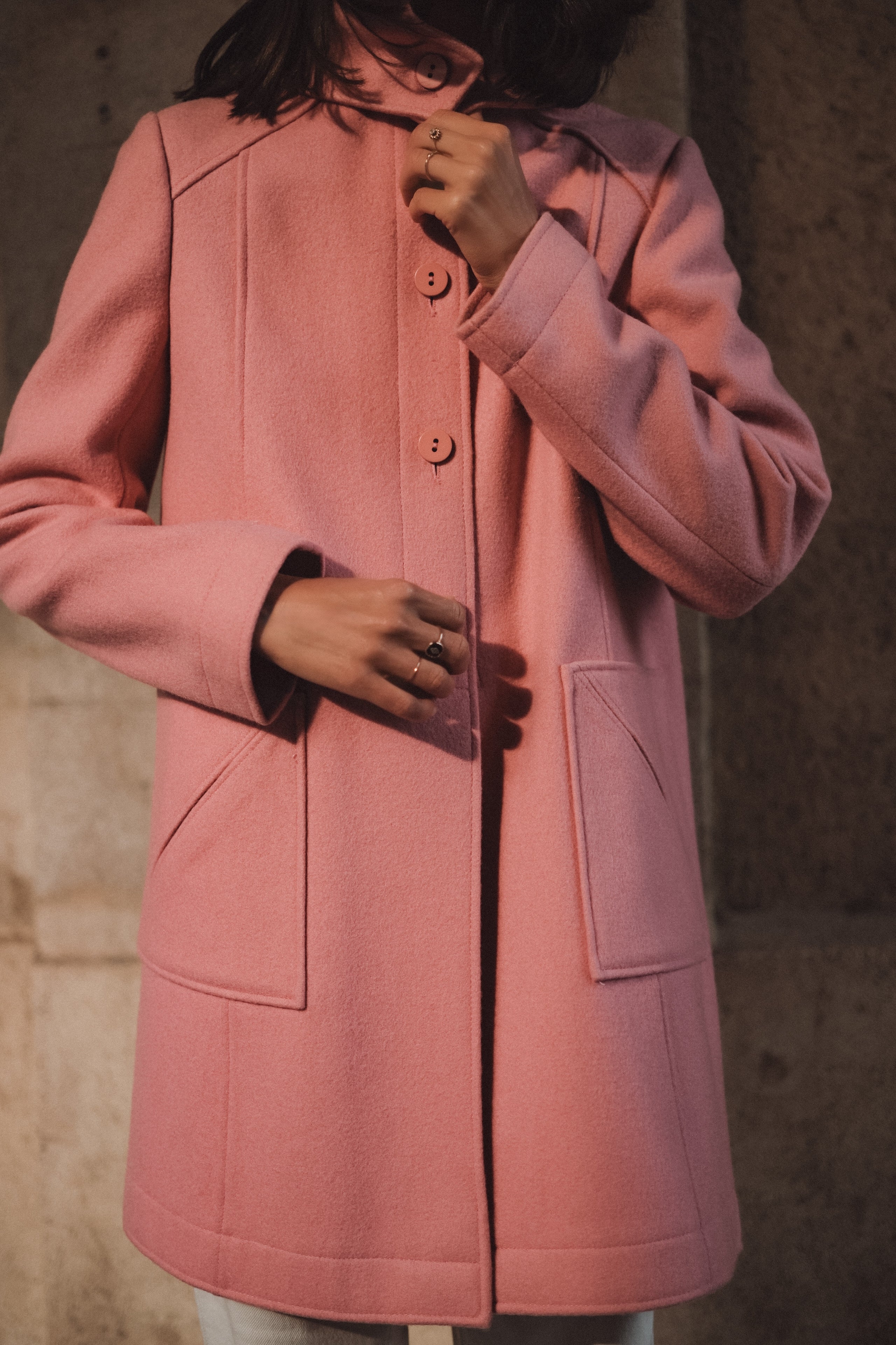 Manteau rose 1976 en laine et cachemire pour femme - Image 9