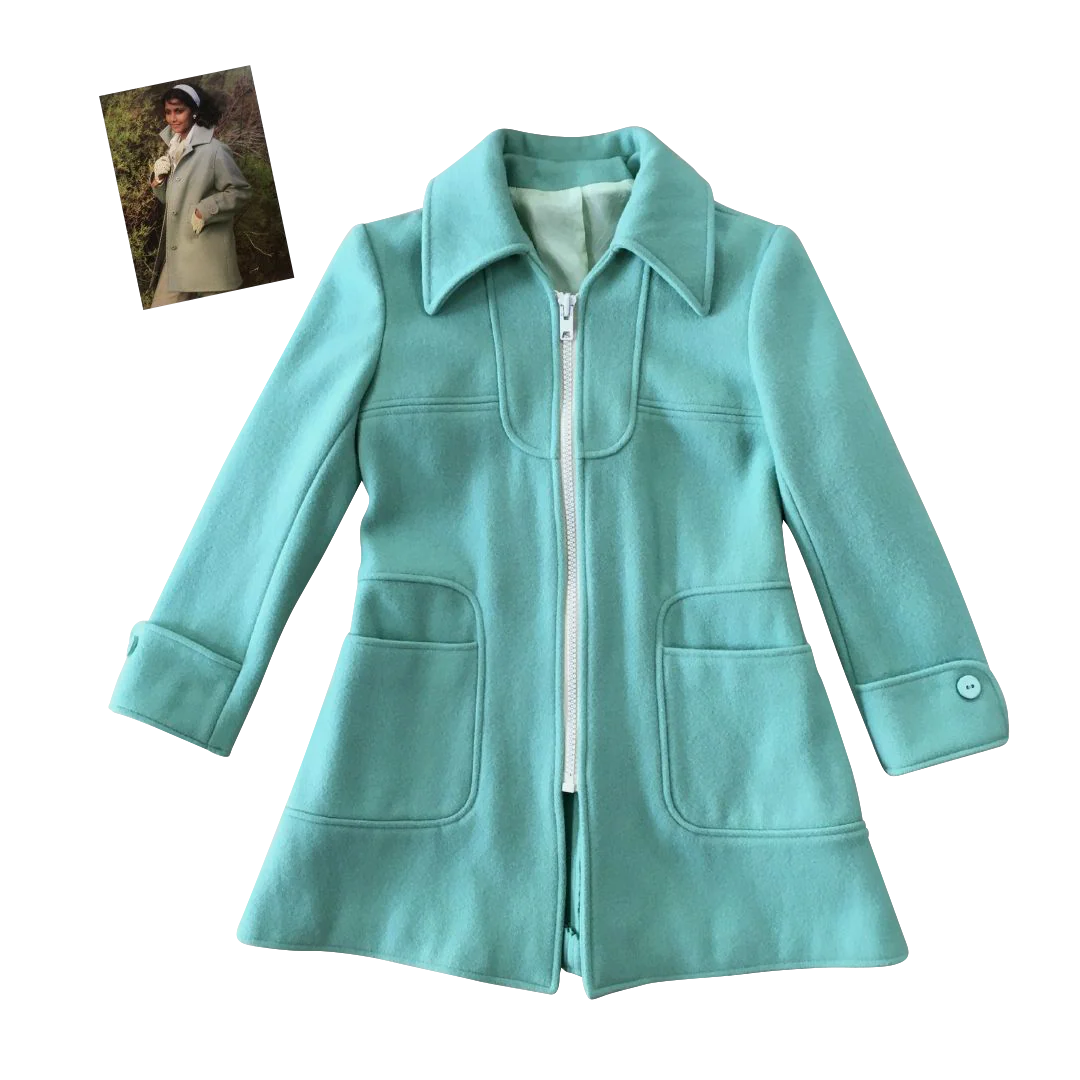Manteau vert d'eau au zip blanc - Seconde main