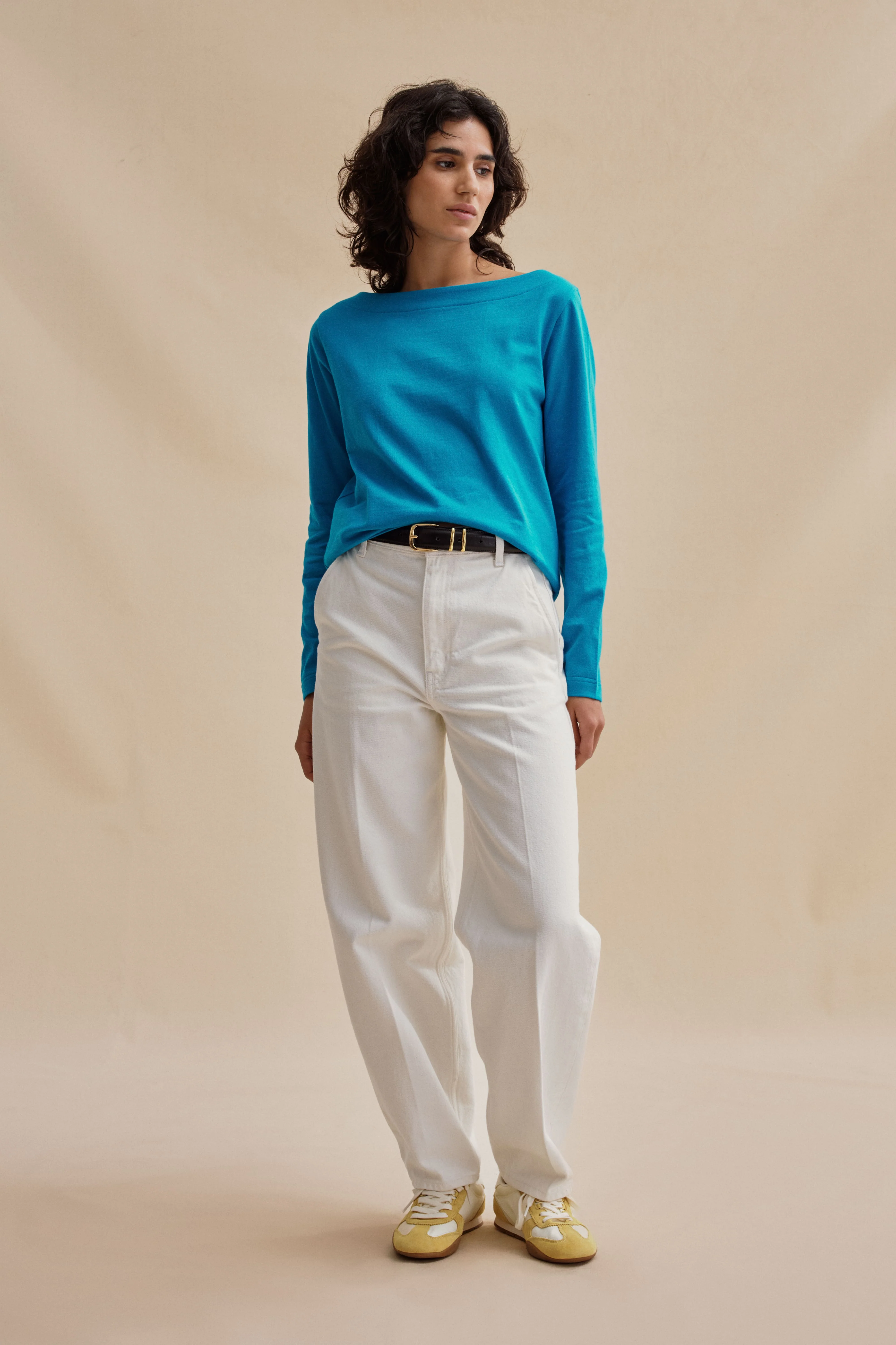 Marinière Brigitte uni bleu turquoise pour femme - Image 3