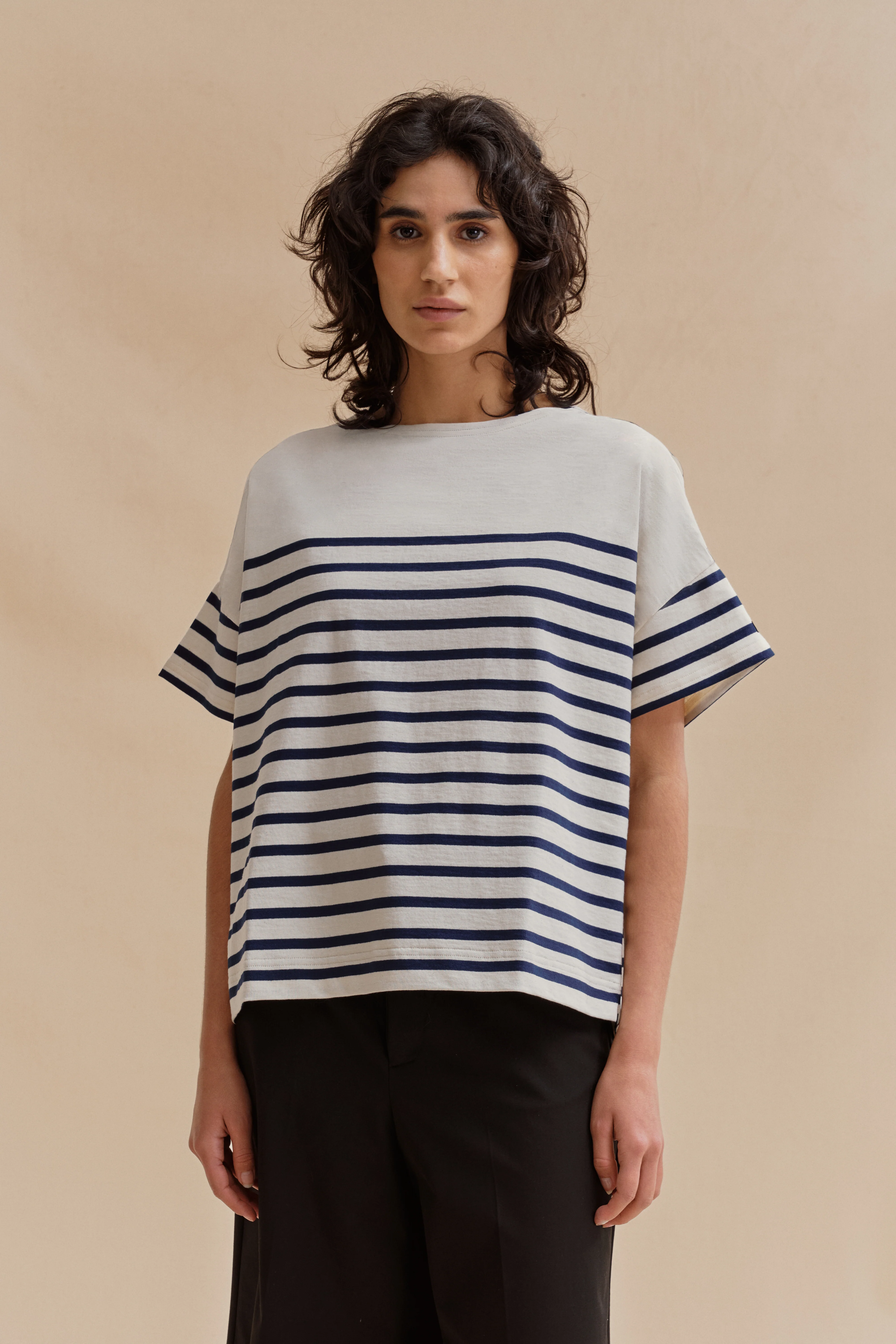 Marinière Jim oversize blanc et marine pour femme