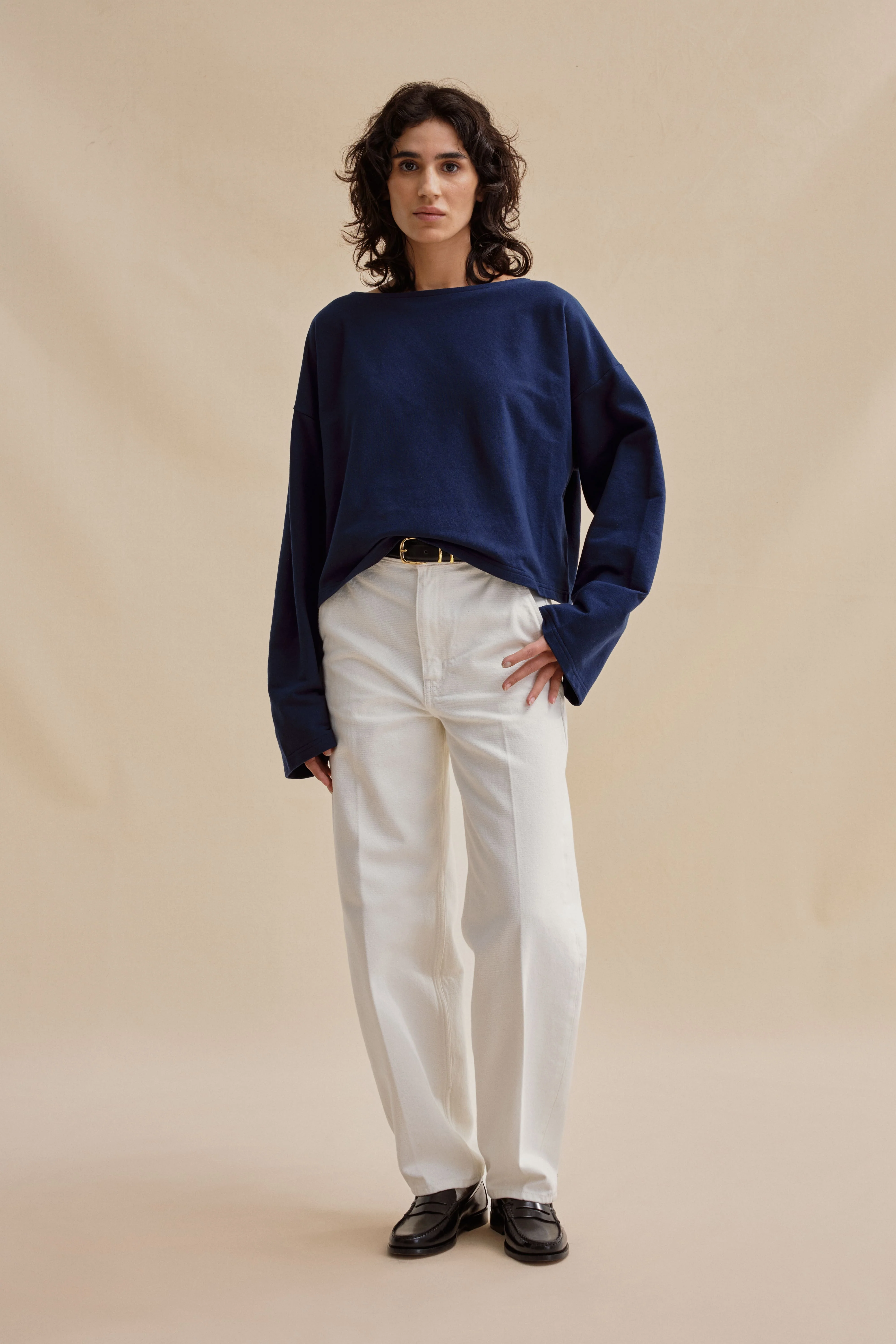 Marinière Rachel cropped marine pour femme - Image 3