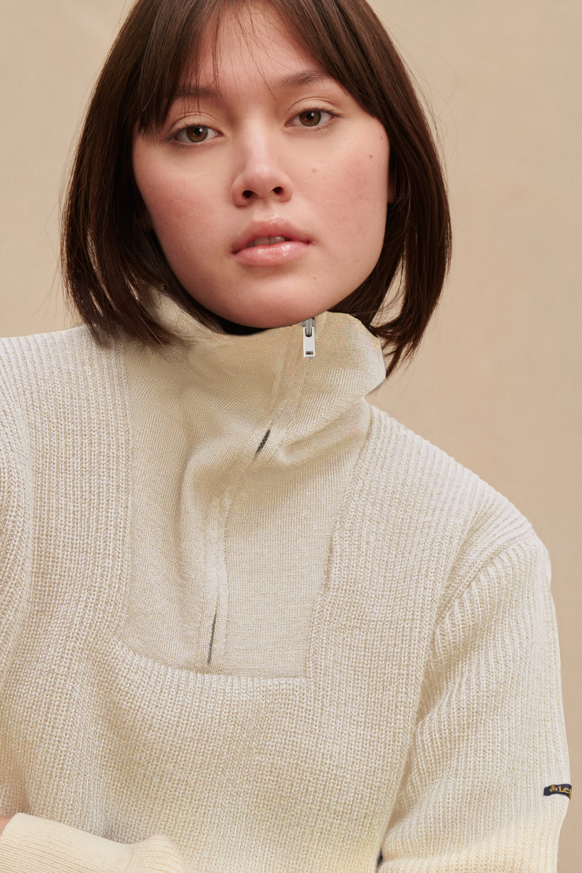 Pull camionneur écru en laine vierge pour femme