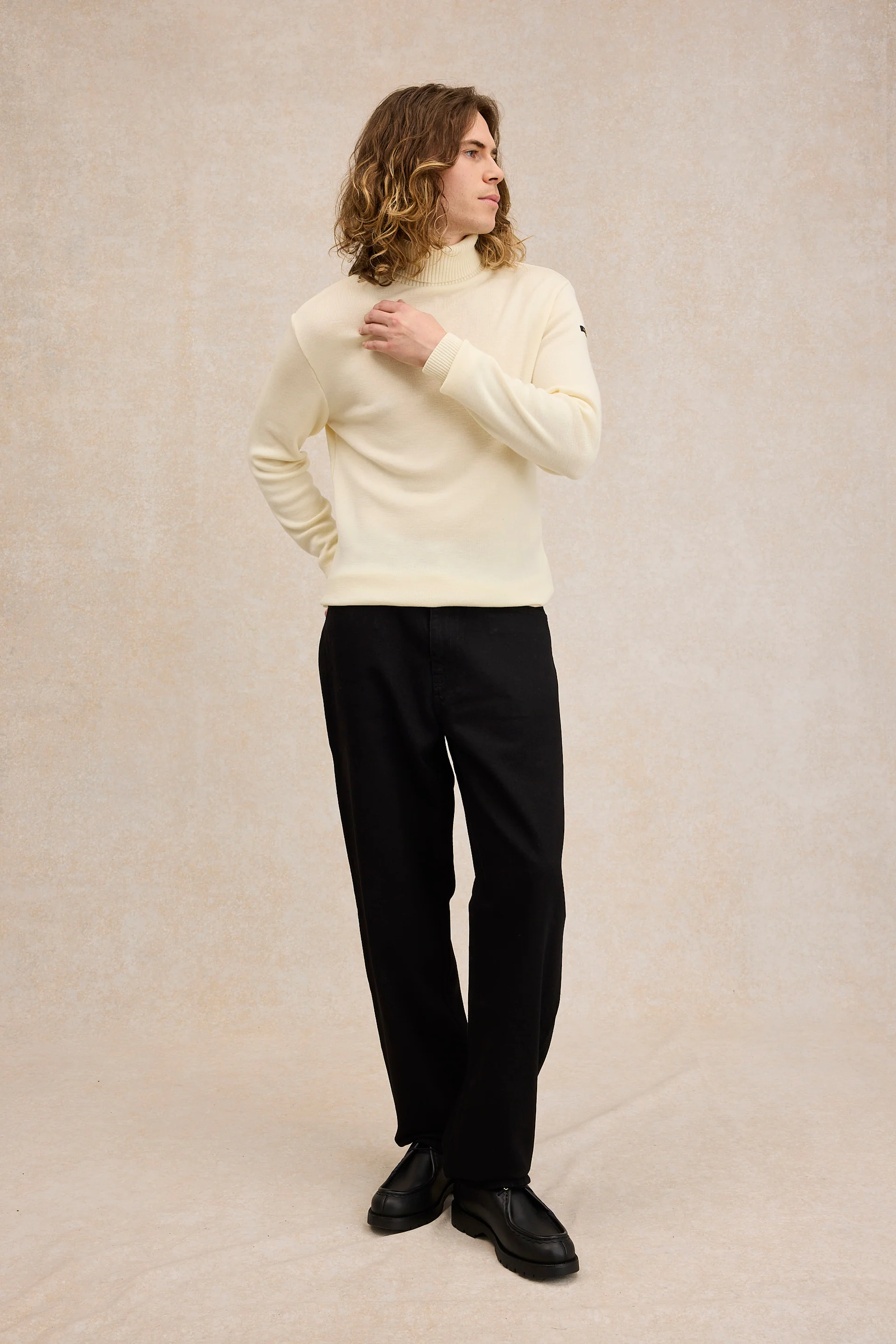 Pull col roulé Marine nationale écru en laine mérinos pour homme - Image 3