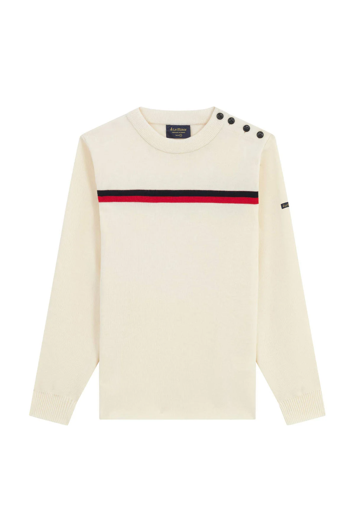Pull marin en laine mérinos écru avec rayure pour femme - Image 5