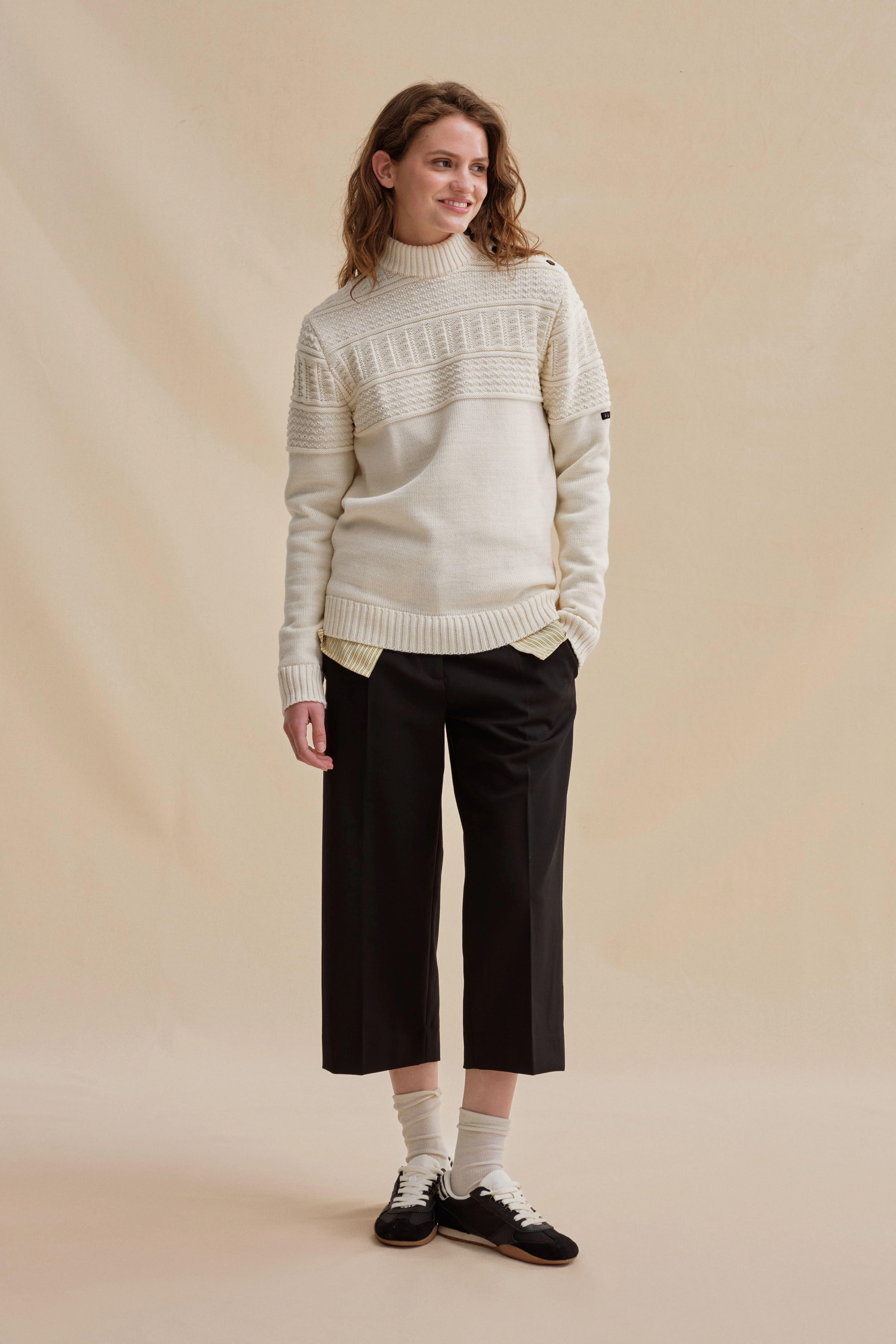 Pull marin pêcheur écru pour femme - Image 3