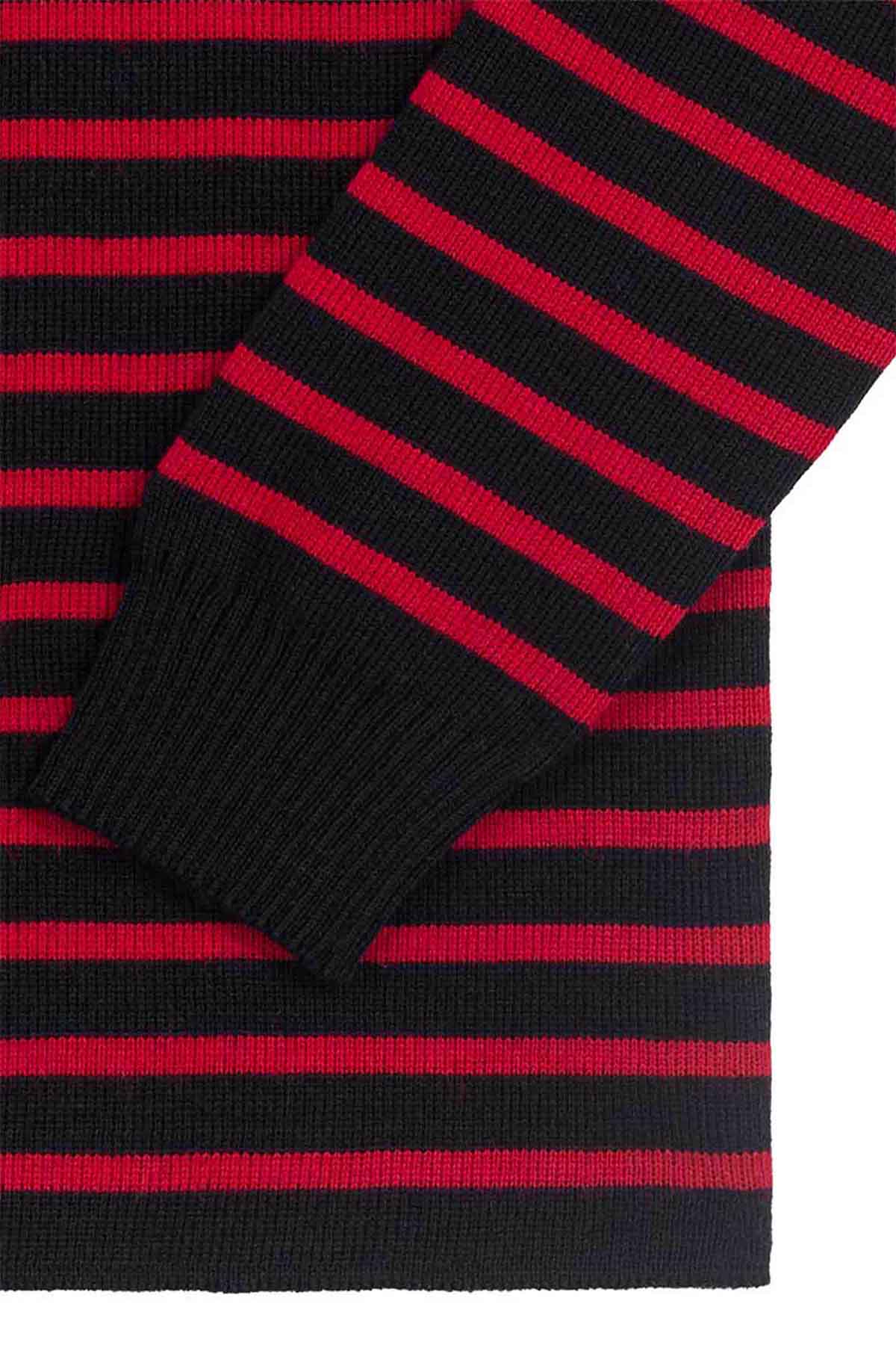 Pull marin rayé marine et rouge pour femme - Image 9