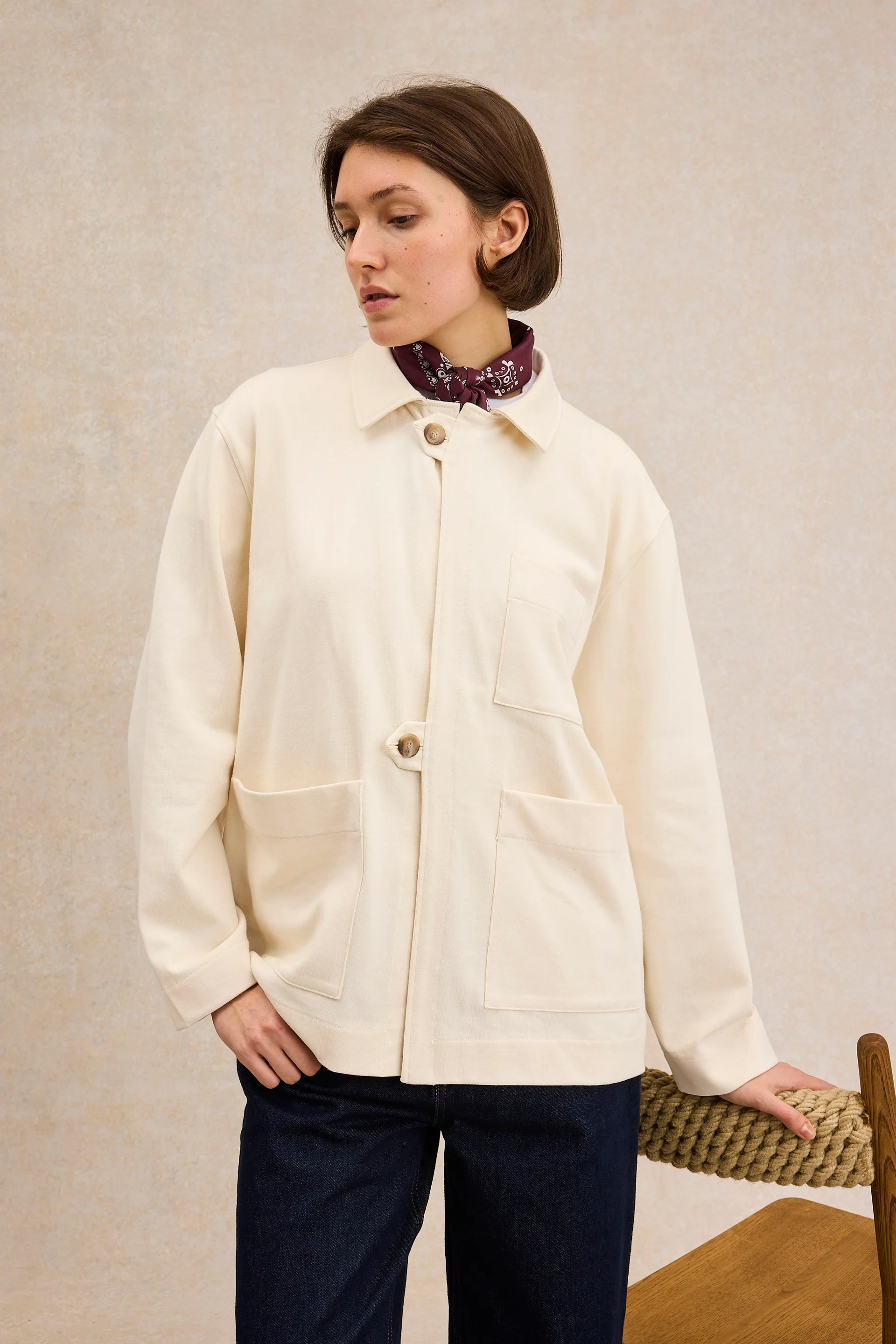 Veste de peintre écru en coton pour femme