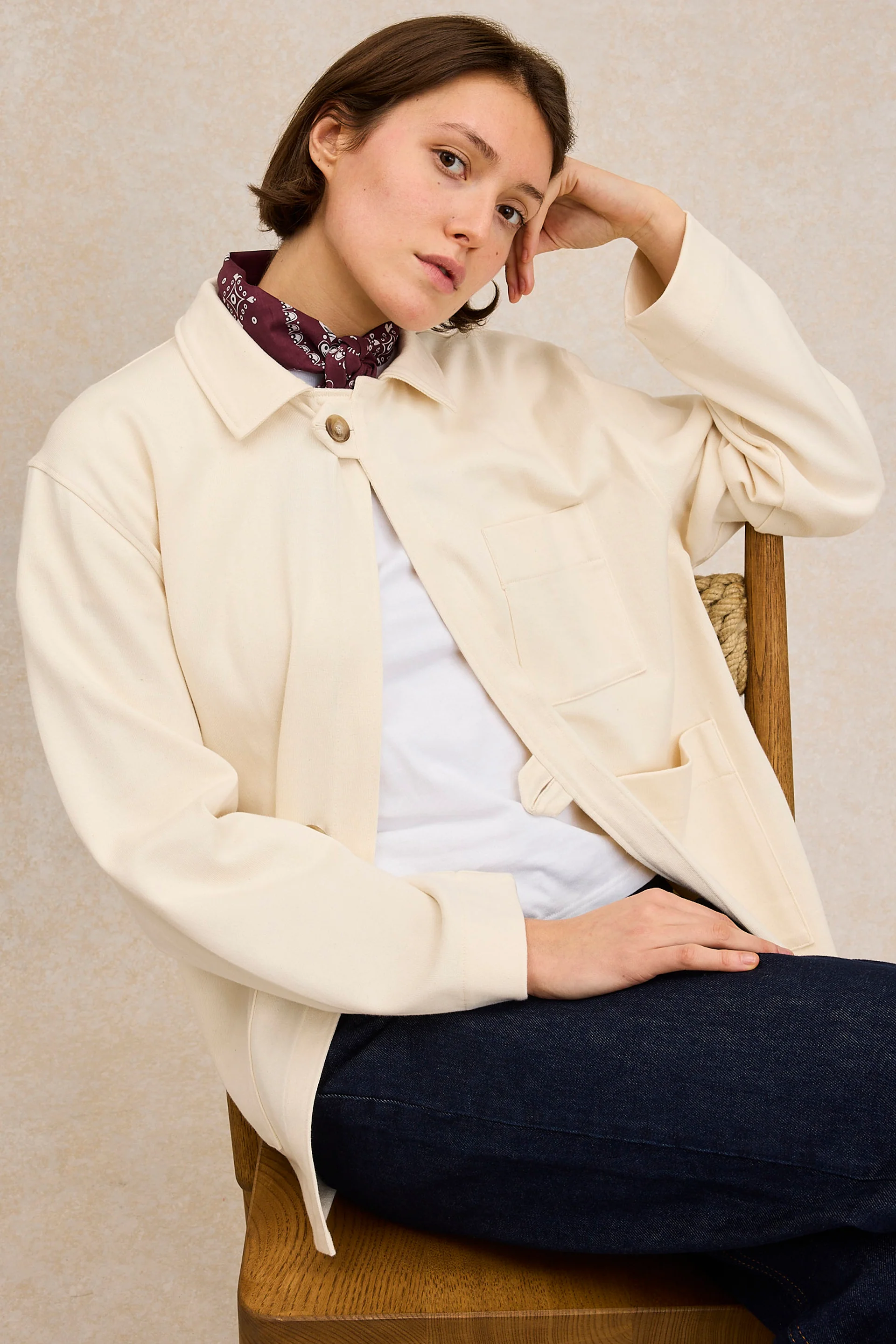 Veste de peintre écru en coton pour femme - Image 2