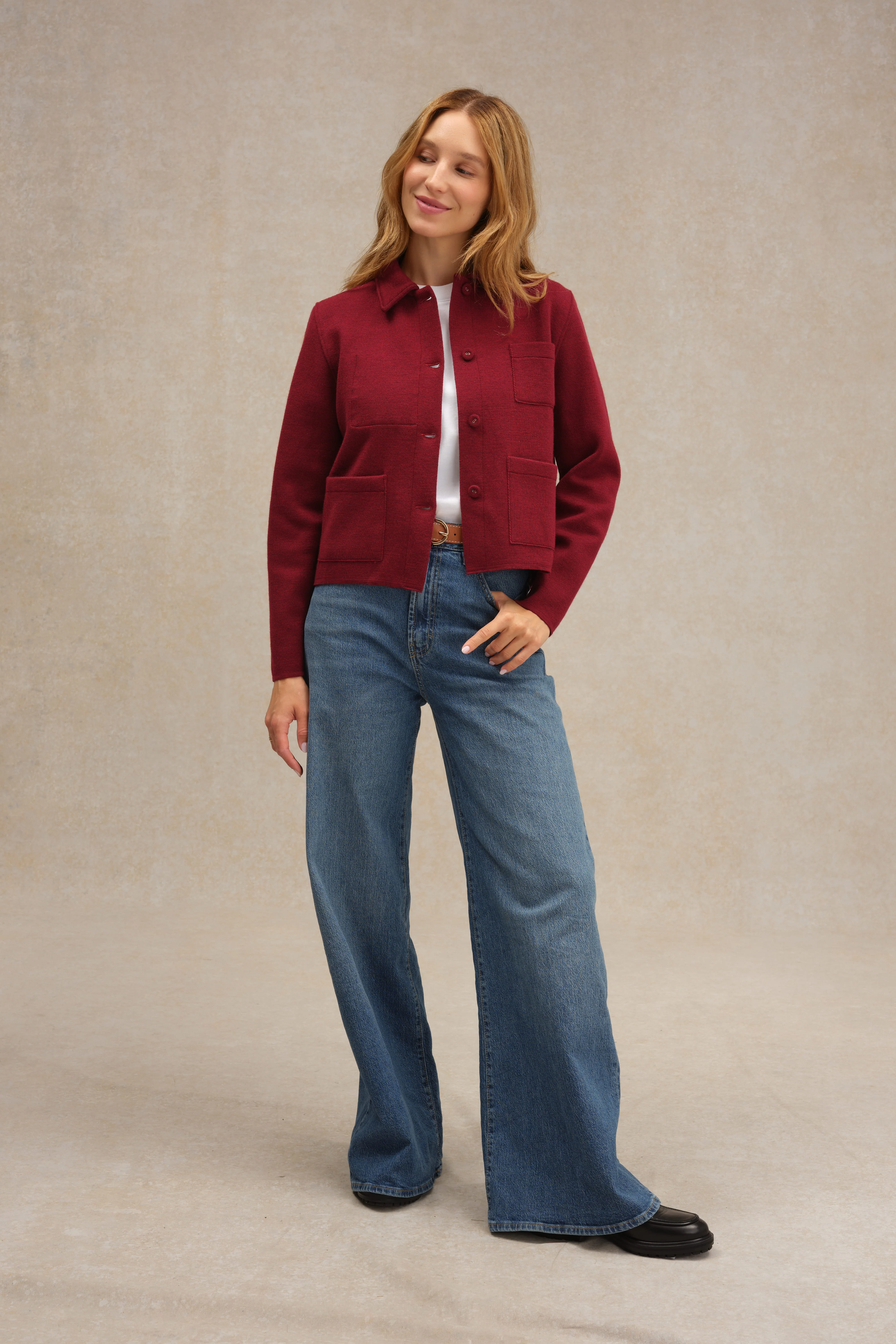 Veste de travail bordeaux en maille Milano pour femme - Image 3